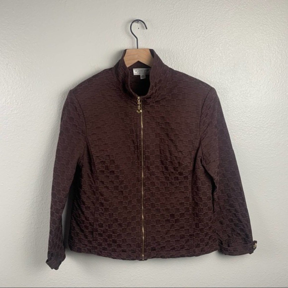 St. John Sport Monogram Zip Up jacket with gold hardware SZ S